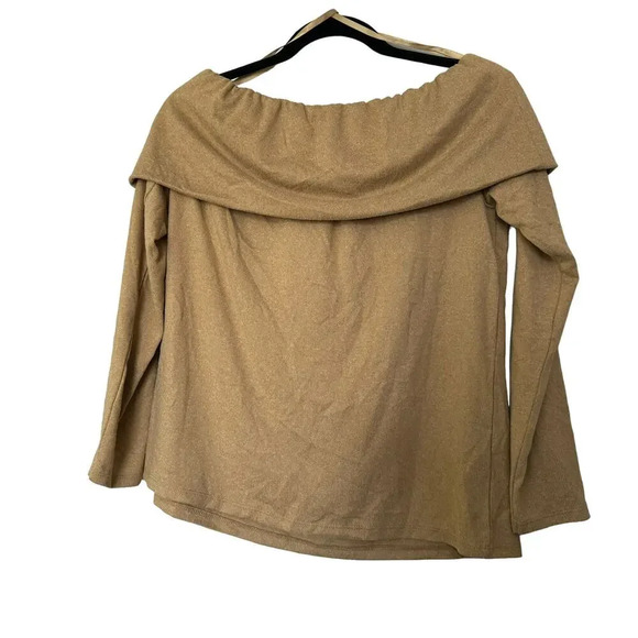 Ann Taylor LOFT Womens Blouse Top Size L Tan off Shoulder Long Sleeves NEW - Picture 2 of 8